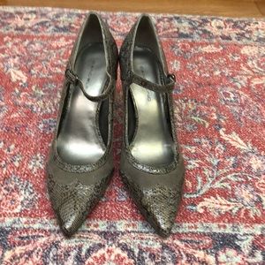 taupe with reptile print stiletto